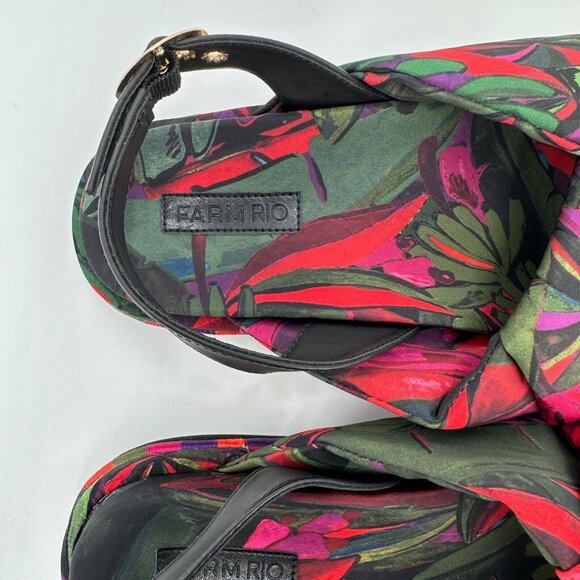 Farm Rio Banana Leaves Puffy Flat Platform Sandals Buckle Slingback sz 9 Women's - Picture 3 of 5